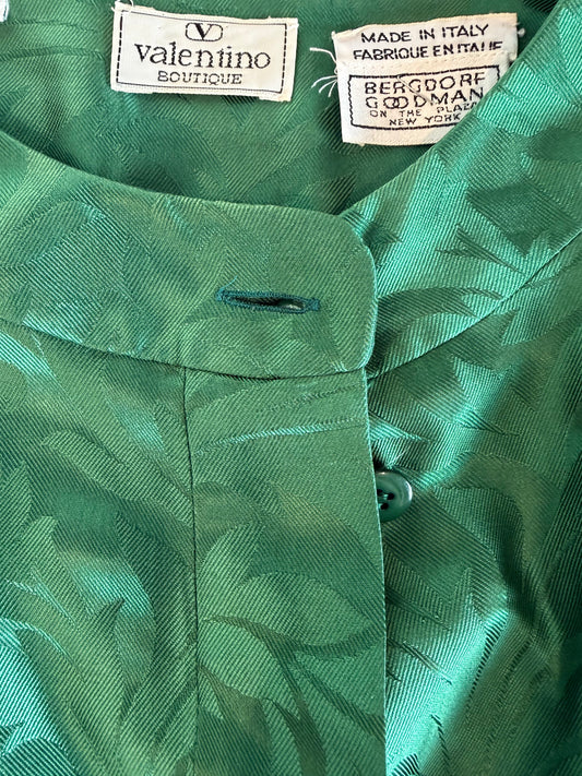Valentino Emerald Jacquard Blouse, 1980s