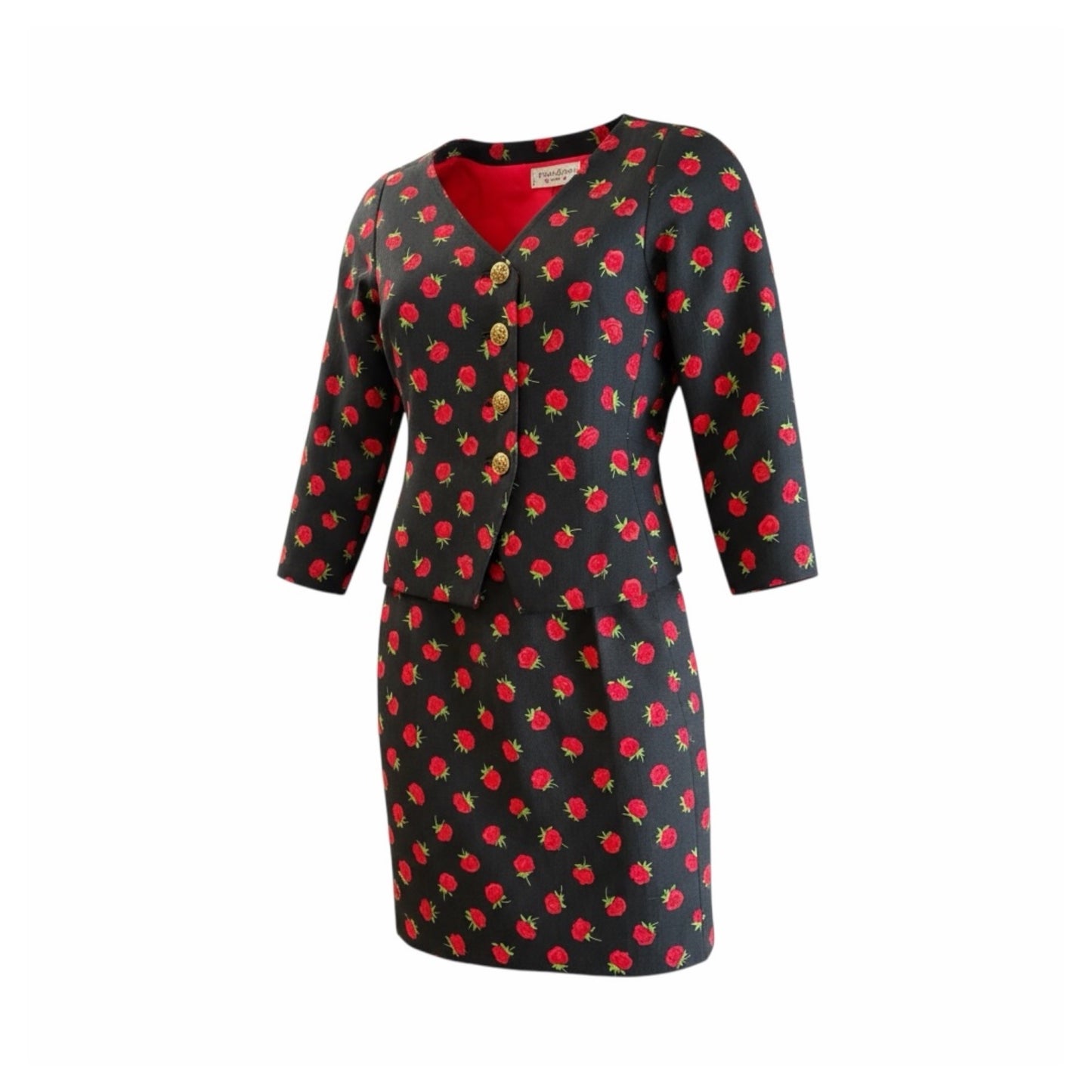 Yves Saint Laurent Rive Gauche 1994 Rose Print Skirt Suit